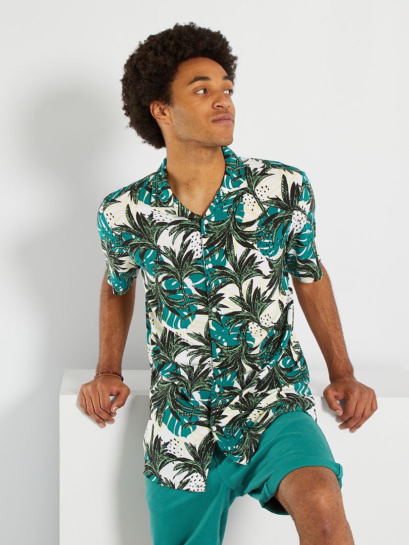 Chemise fluide et légère vert/blanc - Kiabi