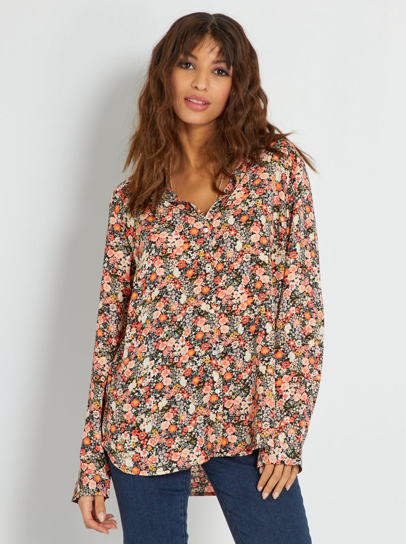 Chemise fluide imprimé fleuri Rose/noir - Kiabi