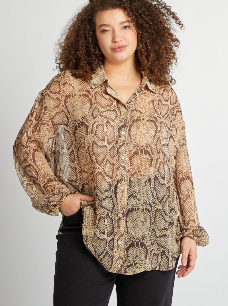 Chemise en satin imprimé animal Gris Chemises & Blouses femmes