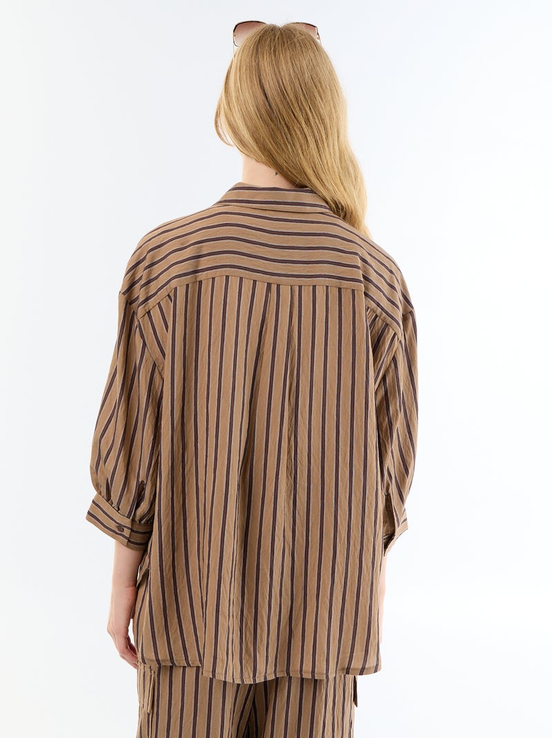 Chemise fluide rayée à manches ballon Marron foncé - Kiabi