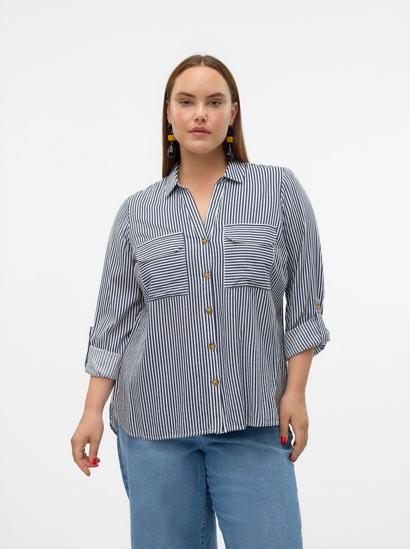 Chemise fluide 'Vero moda curve' avec manches retroussables Bleu - Kiabi