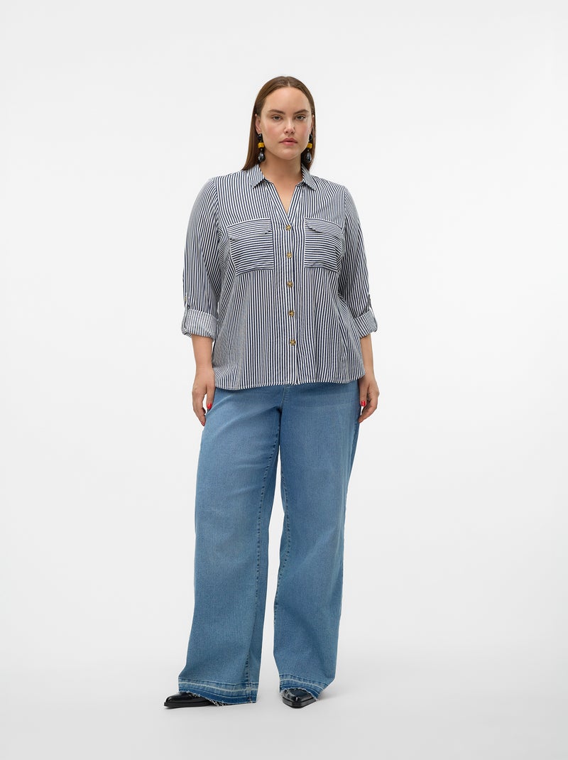 Chemise fluide 'Vero moda curve' avec manches retroussables Bleu - Kiabi