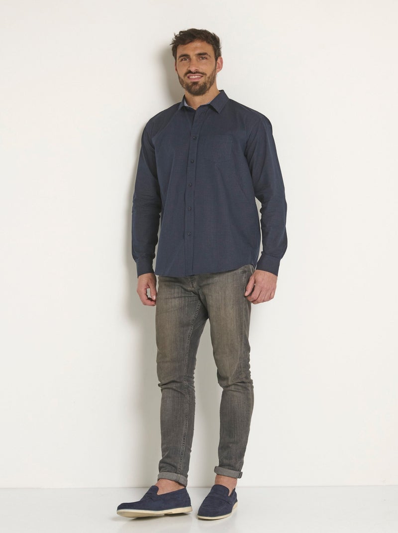 Chemise foncée coton détails contrastants - Afibel Bleu marine - Kiabi