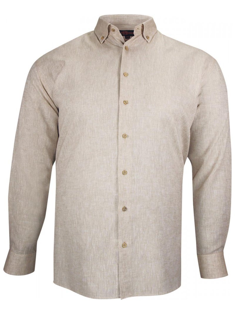 Chemise forte taille tissu lin et coton COTOLINO Beige - Kiabi