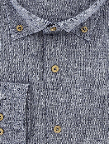 Chemise homme grande taille tissu lin et coton coupe droite COTOLINO Doublissimo Bleu , 47,48 3XL