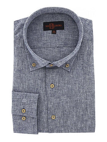 Chemise homme grande taille tissu lin et coton coupe droite COTOLINO Doublissimo Bleu , 47,48 3XL
