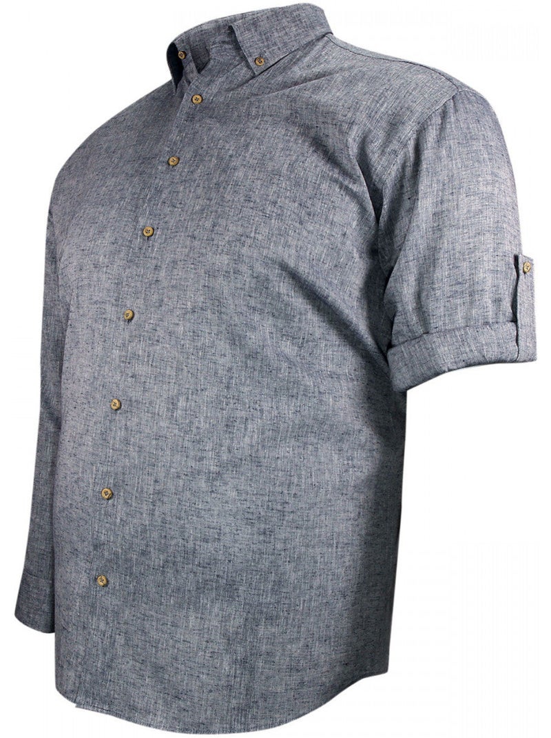 Chemise forte taille tissu lin et coton COTOLINO Bleu clair - Kiabi