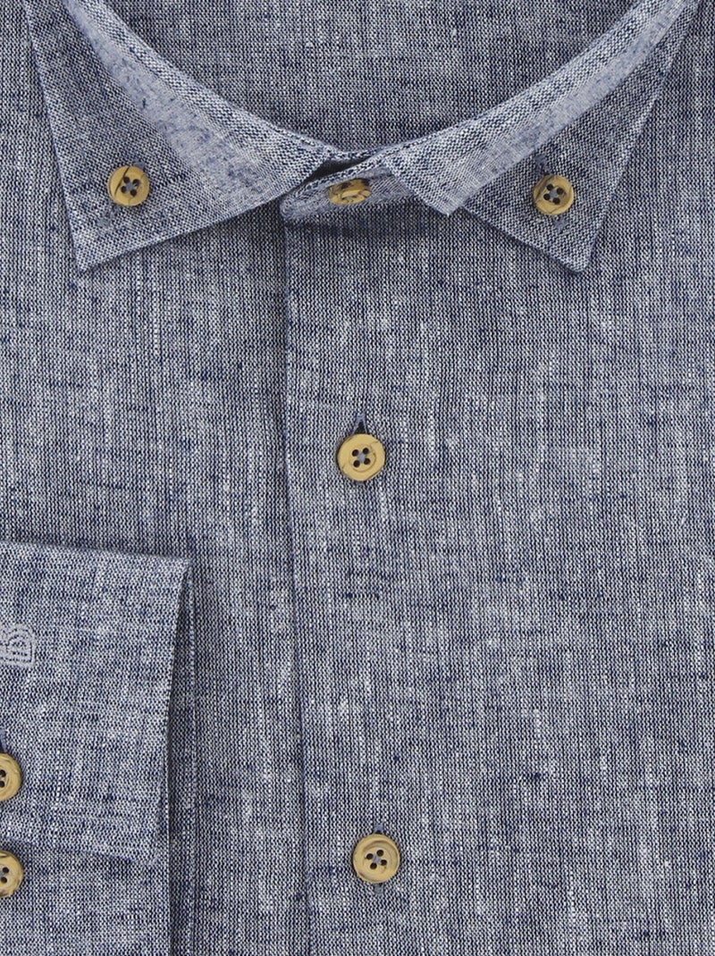 Chemise forte taille tissu lin et coton COTOLINO Bleu clair - Kiabi