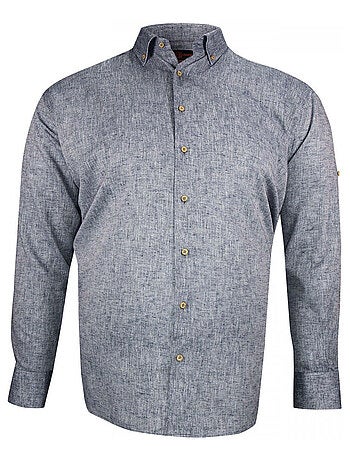 Chemise homme grande taille tissu lin et coton coupe droite COTOLINO Doublissimo Bleu , 47,48 3XL