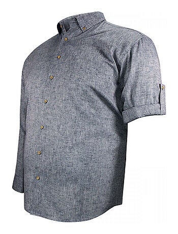 Chemise homme grande taille tissu lin et coton coupe droite COTOLINO Doublissimo Bleu , 47,48 3XL