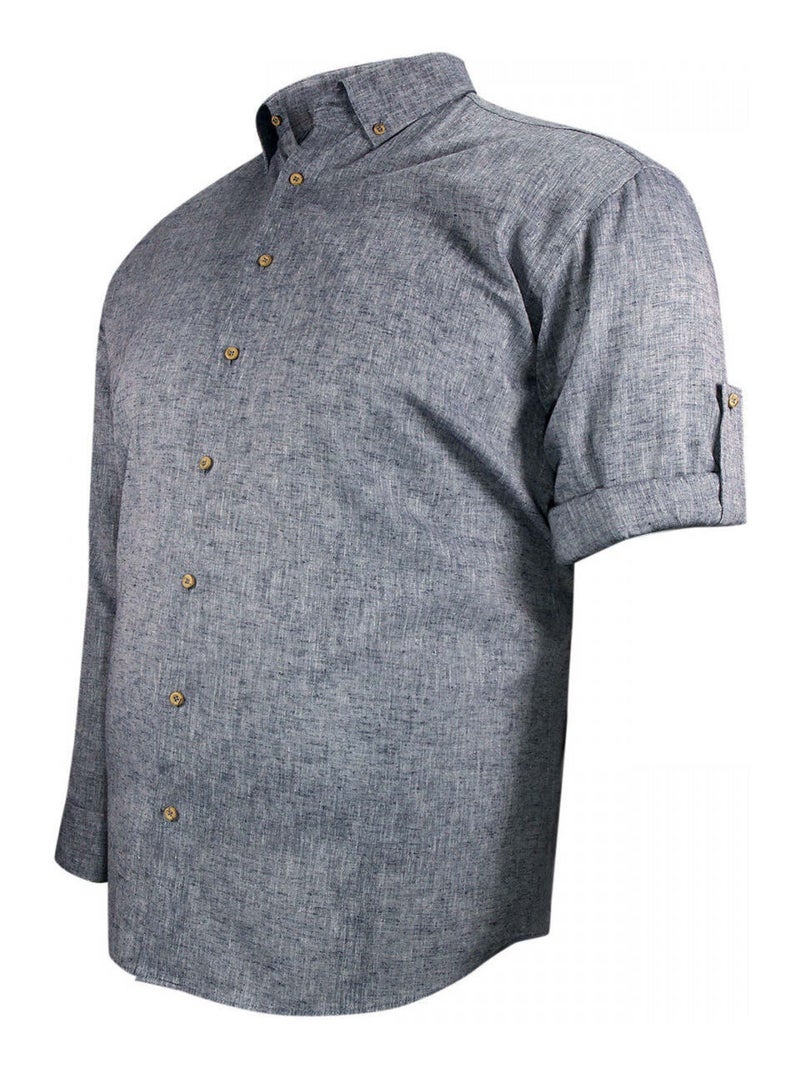 Chemise forte taille tissu lin et coton COTOLINO Bleu nuit - Kiabi