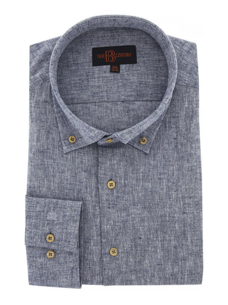 Chemise forte taille tissu lin et coton COTOLINO Bleu nuit - Kiabi