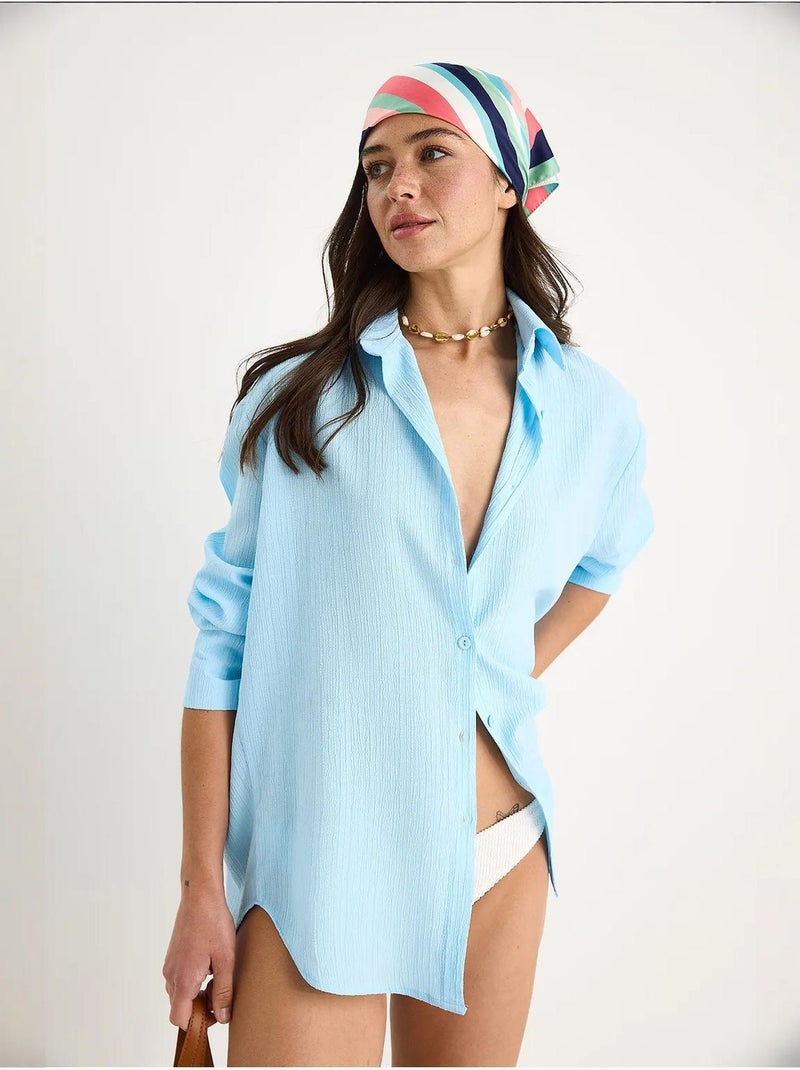 Chemise froissée basique surdimensionnée à épaules dénudées bianco lucci Bleu ciel - Kiabi