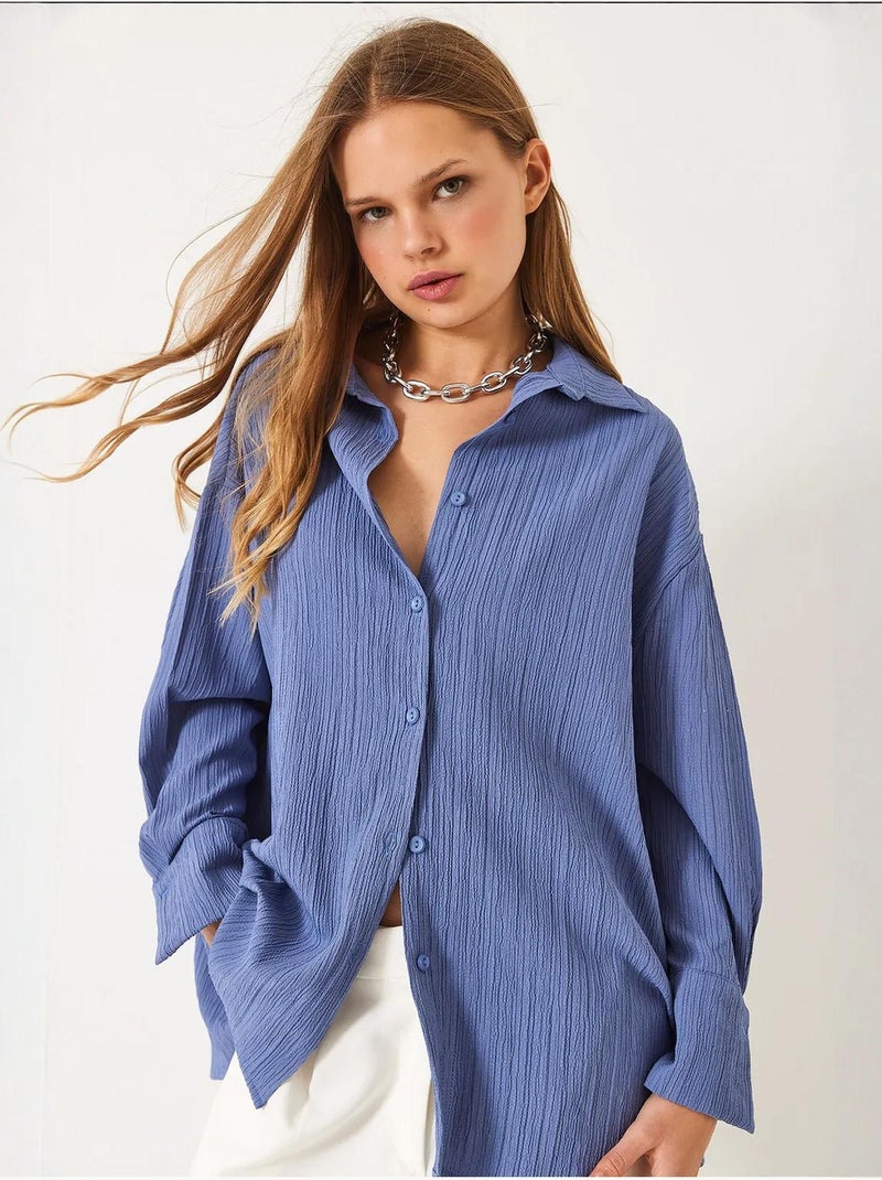 Chemise froissée basique surdimensionnée à épaules dénudées bianco lucci Bleu foncé - Kiabi