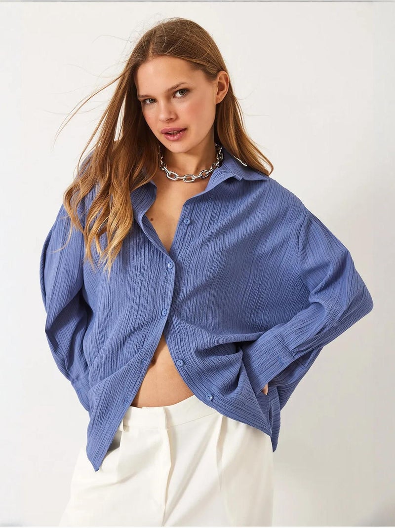 Chemise froissée basique surdimensionnée à épaules dénudées bianco lucci Bleu foncé - Kiabi
