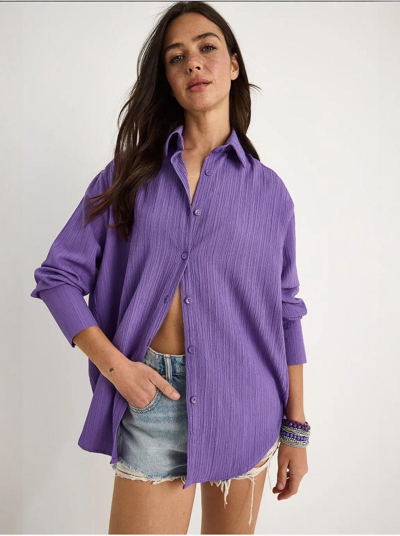 Chemise froissée basique surdimensionnée à épaules dénudées bianco lucci Bleu lavande - Kiabi