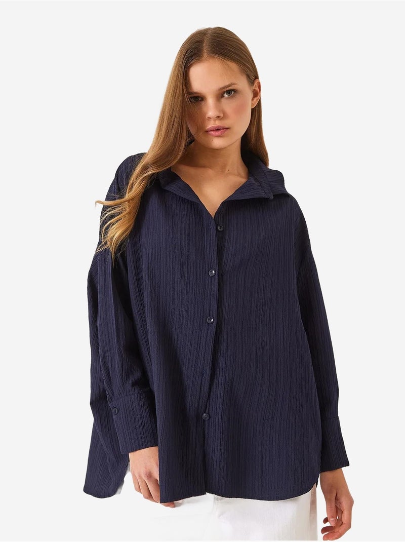 Chemise froissée basique surdimensionnée à épaules dénudées bianco lucci Bleu marine - Kiabi