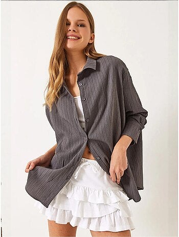 Chemise froissée basique surdimensionnée à épaules dénudées bianco lucci