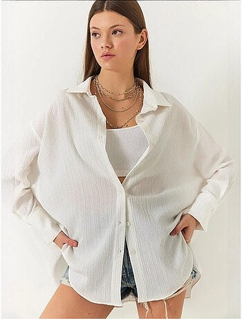 Chemise froissée basique surdimensionnée à épaules dénudées bianco lucci