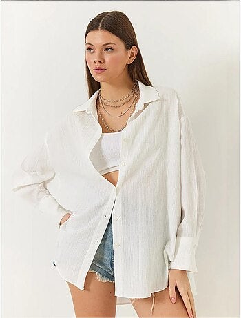 Chemise froissée basique surdimensionnée à épaules dénudées bianco lucci