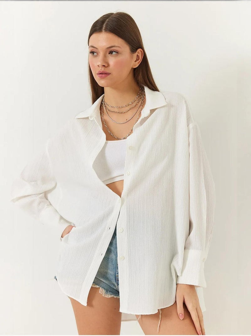 Chemise froissée basique surdimensionnée à épaules dénudées bianco lucci Ivoire - Kiabi