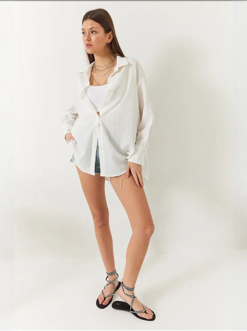 Chemise froissée basique surdimensionnée à épaules dénudées bianco lucci Ivoire - Kiabi