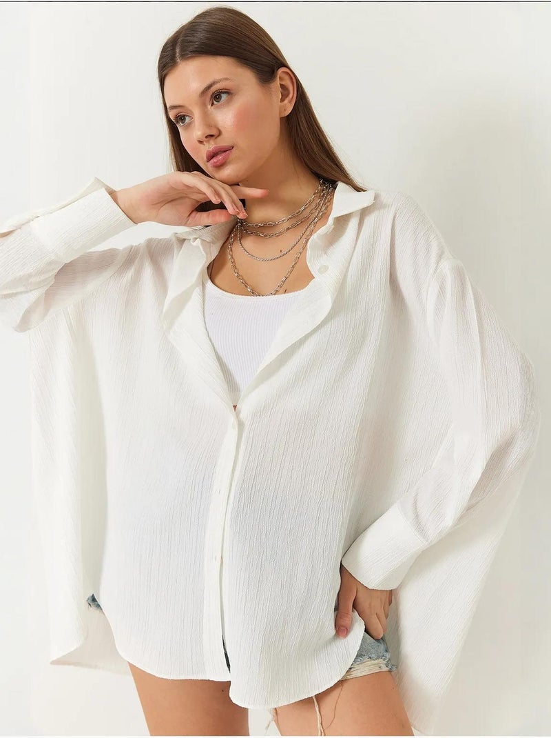 Chemise froissée basique surdimensionnée à épaules dénudées bianco lucci Ivoire - Kiabi
