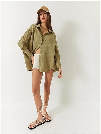 Chemise froissée basique surdimensionnée à épaules dénudées bianco lucci