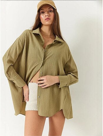 Chemise froissée basique surdimensionnée à épaules dénudées bianco lucci