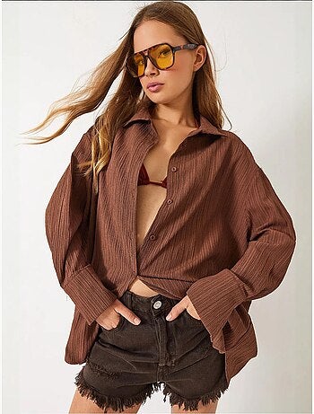 Chemise froissée basique surdimensionnée à épaules dénudées bianco lucci