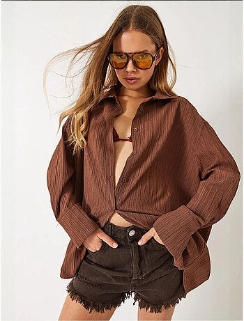 Chemise froissée basique surdimensionnée à épaules dénudées bianco lucci