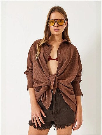 Chemise froissée basique surdimensionnée à épaules dénudées bianco lucci