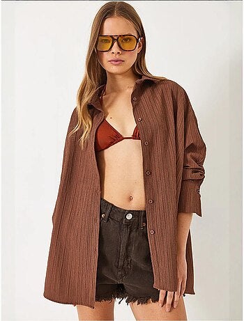 Chemise froissée basique surdimensionnée à épaules dénudées bianco lucci