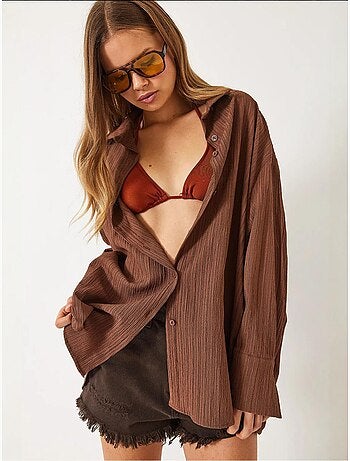 Chemise froissée basique surdimensionnée à épaules dénudées bianco lucci