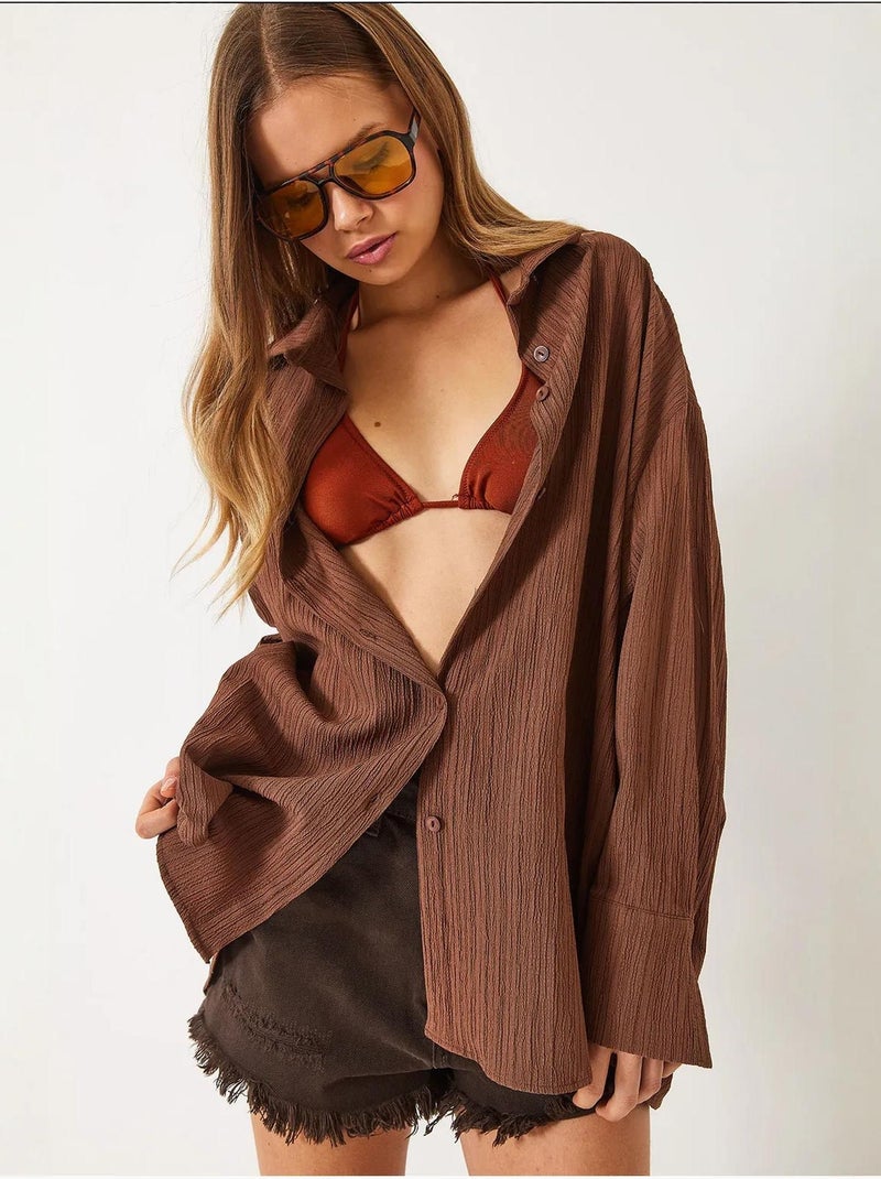 Chemise froissée basique surdimensionnée à épaules dénudées bianco lucci Marron - Kiabi