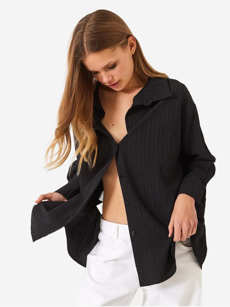 Chemise froissée basique surdimensionnée à épaules dénudées bianco lucci Noir - Kiabi