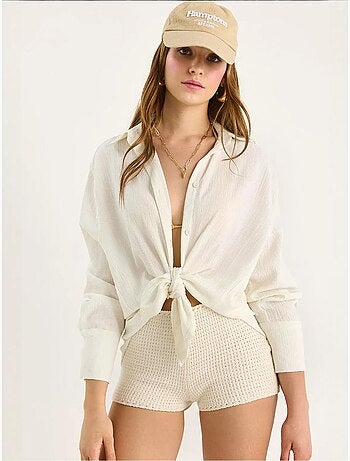 Chemise froissée basique surdimensionnée à épaules dénudées bianco lucci