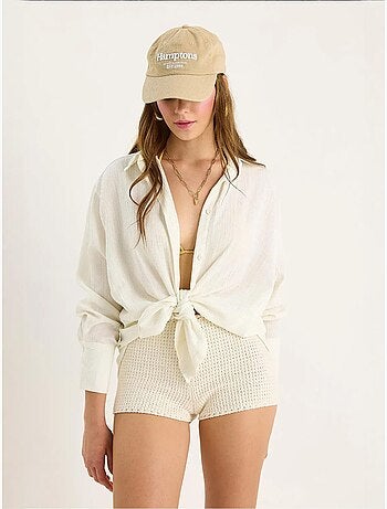 Chemise froissée basique surdimensionnée à épaules dénudées bianco lucci