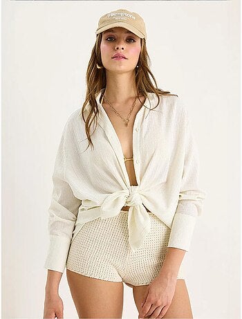 Chemise froissée basique surdimensionnée à épaules dénudées bianco lucci