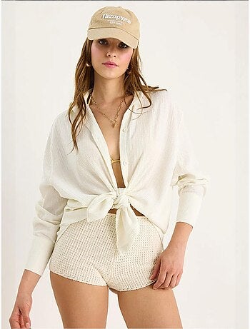 Chemise froissée basique surdimensionnée à épaules dénudées bianco lucci