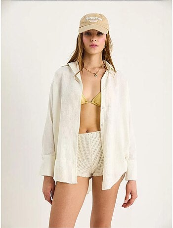 Chemise froissée basique surdimensionnée à épaules dénudées bianco lucci