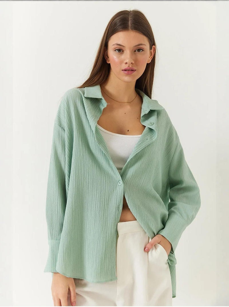 Chemise froissée basique surdimensionnée à épaules dénudées bianco lucci Vert menthe - Kiabi