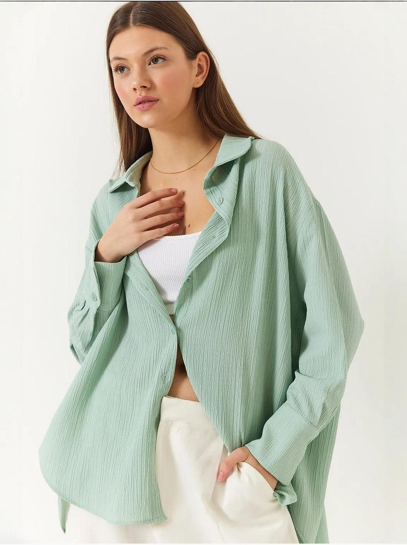Chemise froissée basique surdimensionnée à épaules dénudées bianco lucci Vert menthe - Kiabi
