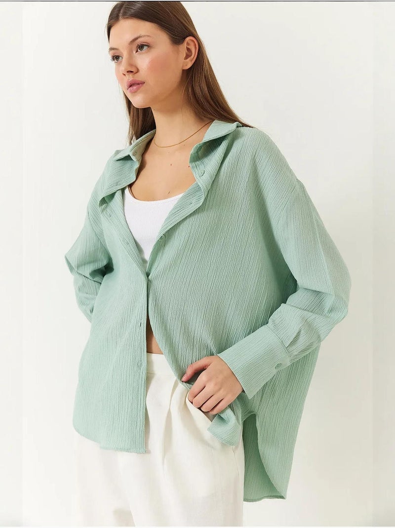 Chemise froissée basique surdimensionnée à épaules dénudées bianco lucci Vert menthe - Kiabi