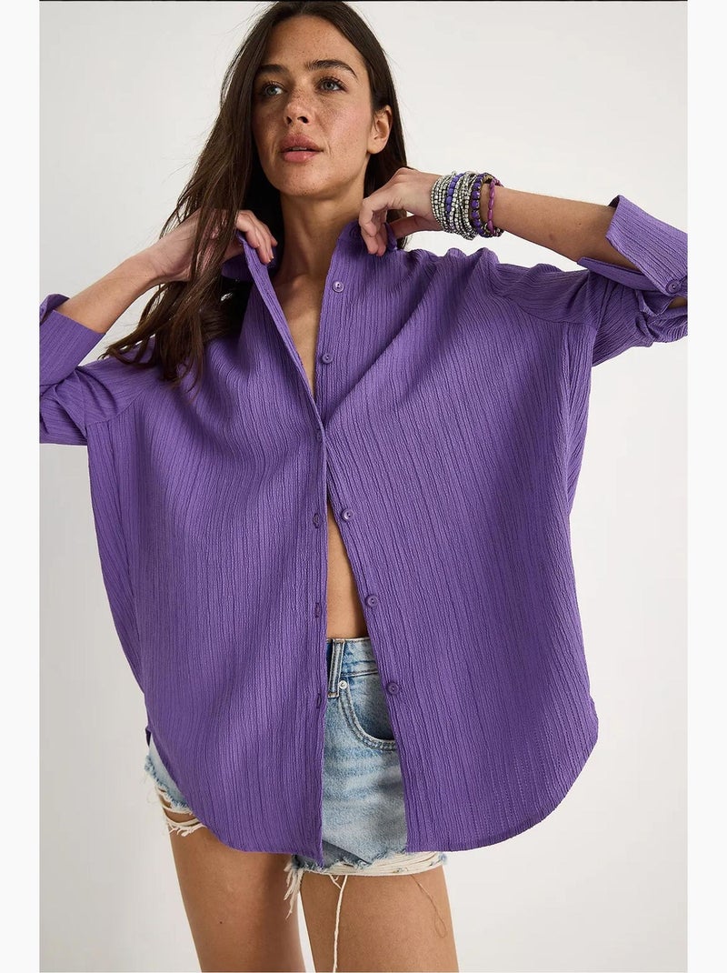 Chemise froissée basique surdimensionnée à épaules dénudées lucci Bleu lavande - Kiabi