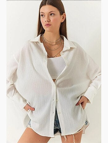 Chemise froissée basique surdimensionnée à épaules dénudées lucci