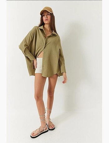 Chemise froissée basique surdimensionnée à épaules dénudées lucci