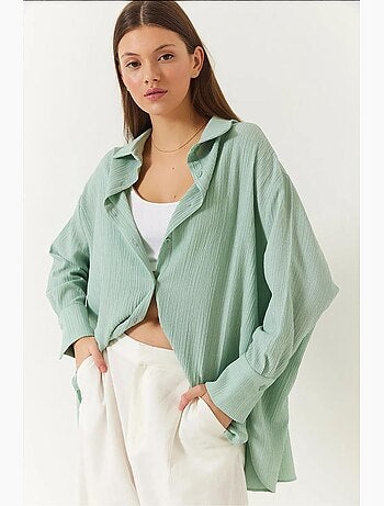 Chemise froissée basique surdimensionnée à épaules dénudées lucci