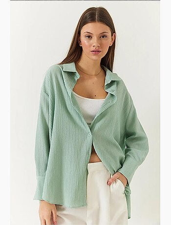 Chemise froissée basique surdimensionnée à épaules dénudées lucci