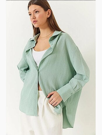 Chemise froissée basique surdimensionnée à épaules dénudées lucci